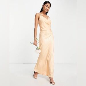 NWT Vila Cami Maxi Dress with Ruching Apricot Satin